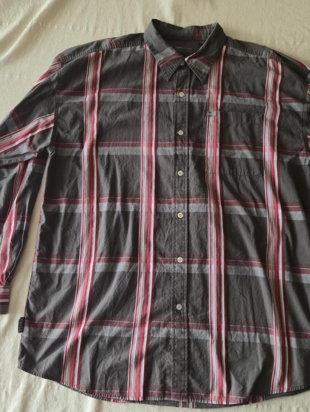 Enyce Clothing Co. Long Sleeve Plaid Button-Up Shirt Gray Red White XL